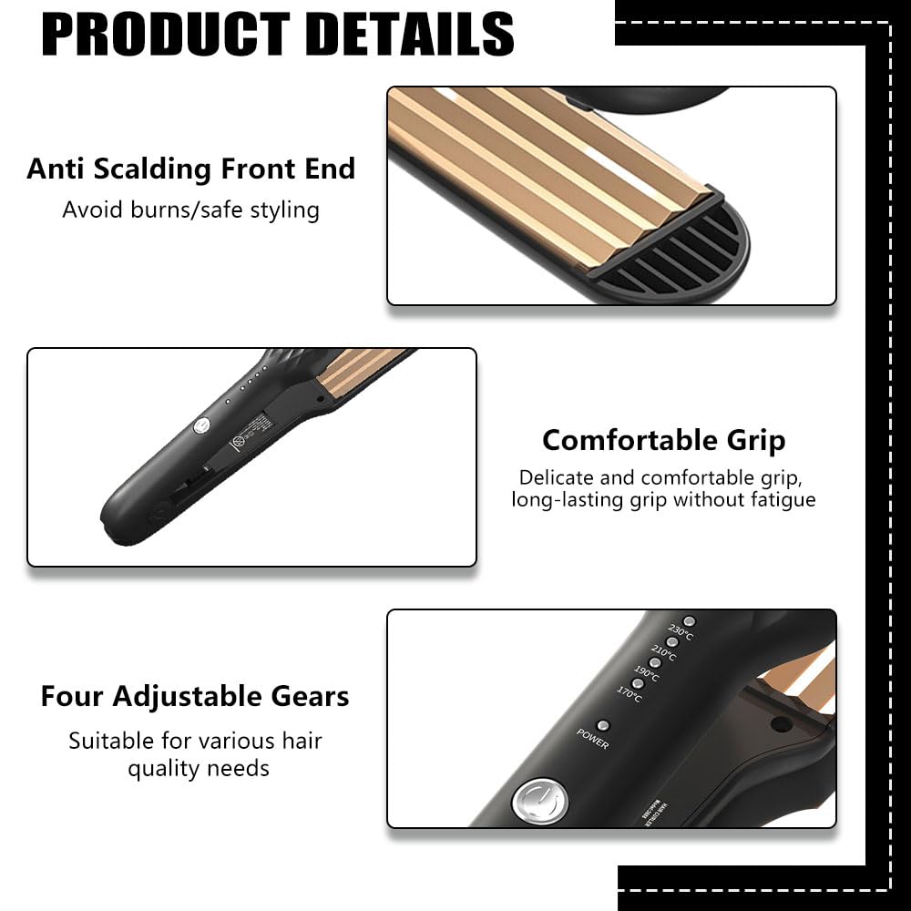 Vmxlso Hair Crimpers for Women,Hair Crimper with 4 Heat Setting, Crimper Hair, Rapid Heating Volumizing Crimping Tool Hair for Fluffy Hairstyle, Women Girls, UK Plug