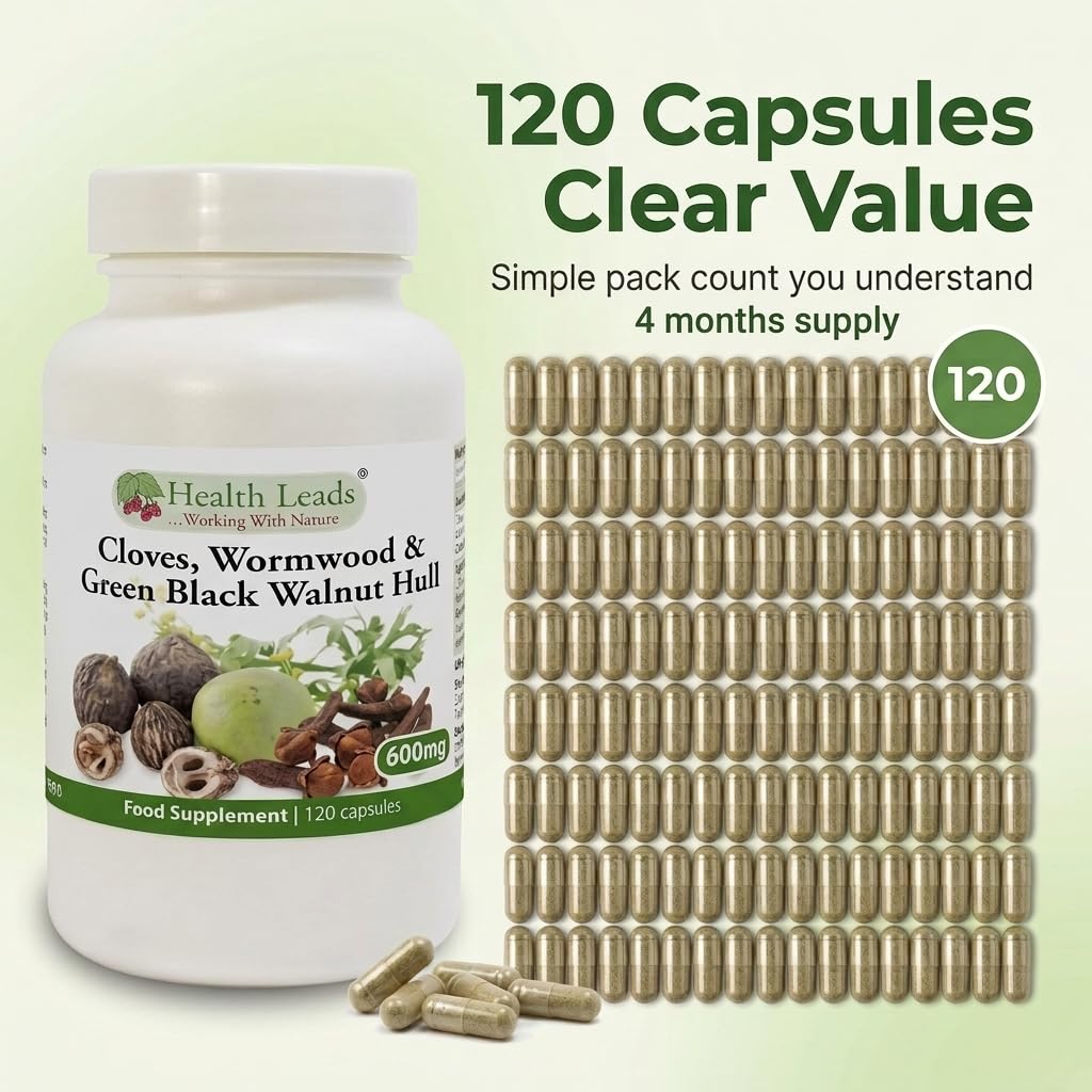 Health Leads Wormwood Black Walnut & Clove 600mg, 120 Caps