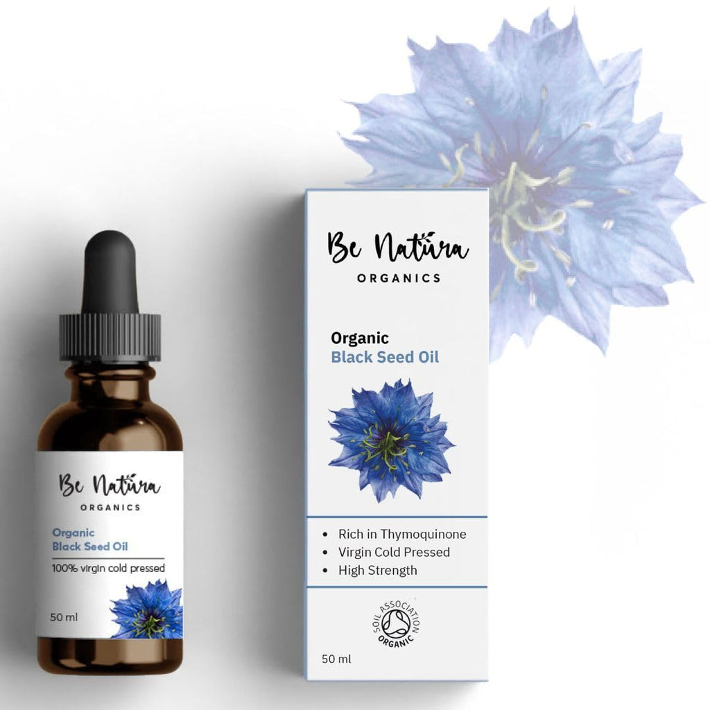 Organic Black Seed Oil 50ml – 100% Cold Pressed Nigella Sativa Oil, High Thymoquinone (>2%), Pure Black Cumin (Kalonji), Soil Association Certified