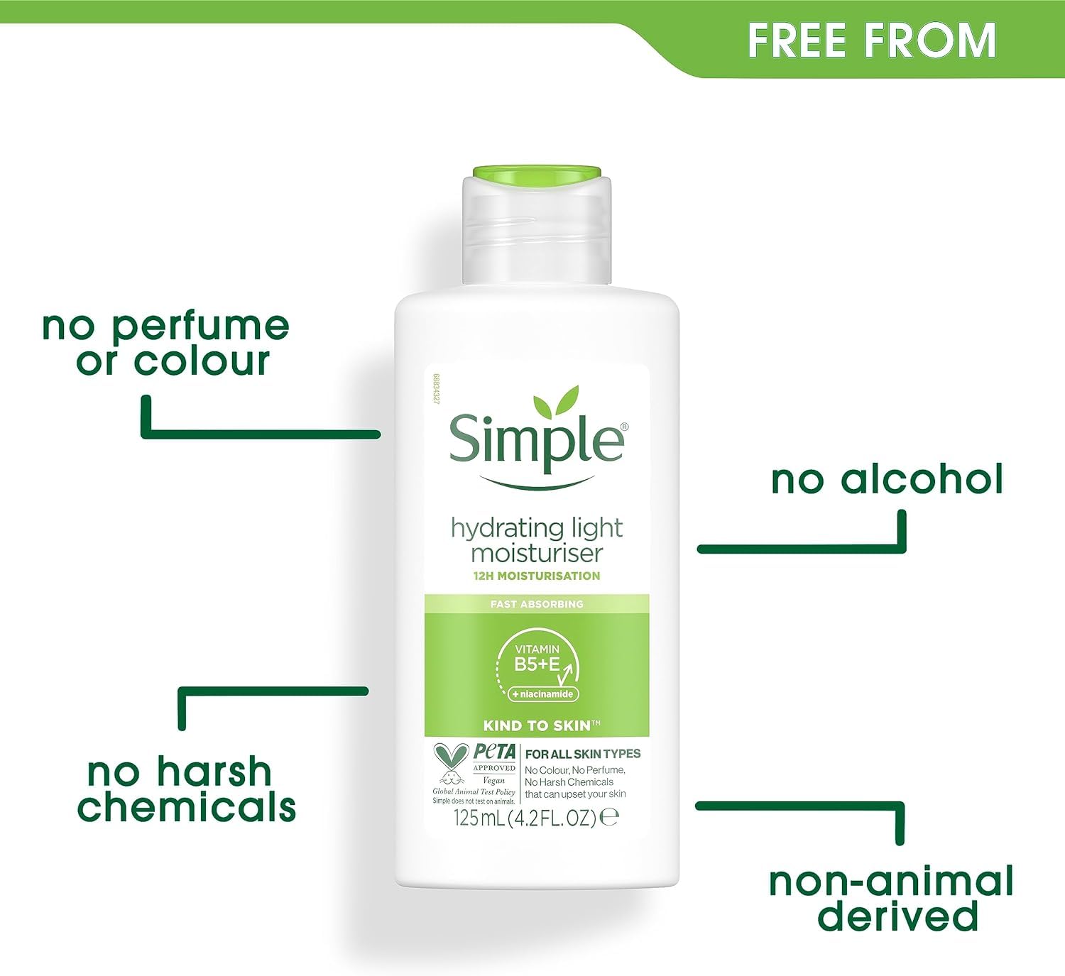 3 x 125mL | Simple Kind To Skin Hydrating Light Moisturiser 125ml | 12 Hrs Moisturisation | For All Skin Types | 3 Pack