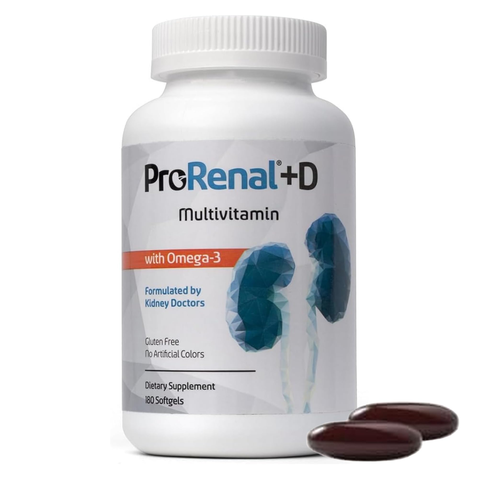 ProRenal+D with Omega-3 Fish Oil Kidney Multivitamin 180 Softgels, 90-Day Supply