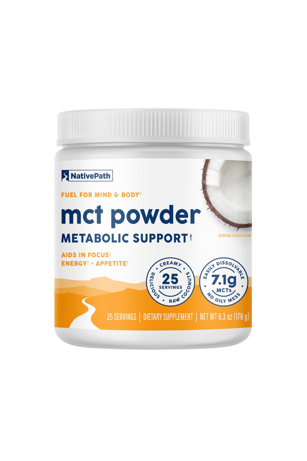 NativePath MCT Oil Powder, Keto C8 & C10, Unflavored, 25 Servings