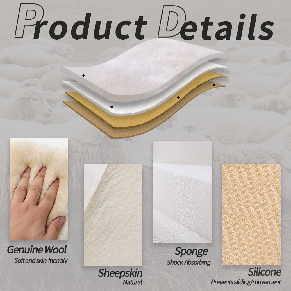 LLB Genuine Sheepskin Car Seat Cushion Seat Covers for Cars Trucks SUV Comfort Seat Protector Pad for Car Driver Seat Car Accessories for Women Office Chair Car Decor (Pearl, Front Seat Cushion-1 Pc)