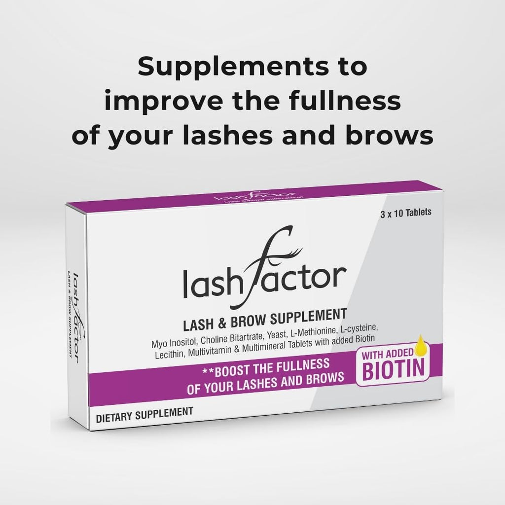 ⁠Lashfactor Lash and Brow Growth Supplement – Vegan Biotin Supplement for Fuller, Healthier Lashes & Brows - Enriched with Essential Vitamins & Minerals (1 Month Supply - 30 Tablets)