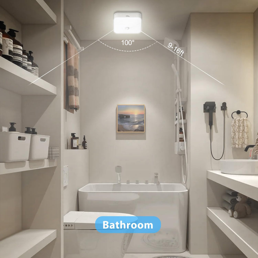 WhitePoplar - Rechargeable Closet Light with Motion Sensor, Battery Operated Rechargeable Cordless 500LM Motion Activated Light for Shower, Stairs, Hallway, Pantry, Porch,