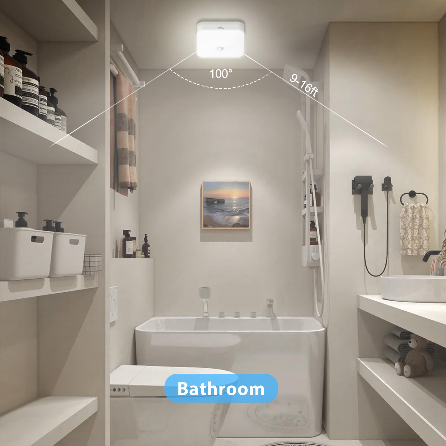 WhitePoplar - Rechargeable Closet Light with Motion Sensor, Battery Operated Rechargeable Cordless 500LM Motion Activated Light for Shower, Stairs, Hallway, Pantry, Porch,