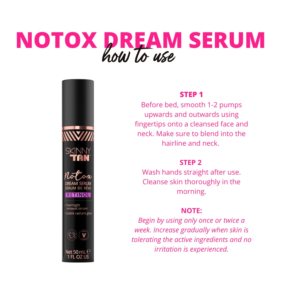 Skinny Tan Notox Retinol Dream Serum 50ml | Overnight Renewal Serum | Gradual Bronzed Glow | Gradual Face Tanner | Anti-Ageing Skincare with 1% Retinol