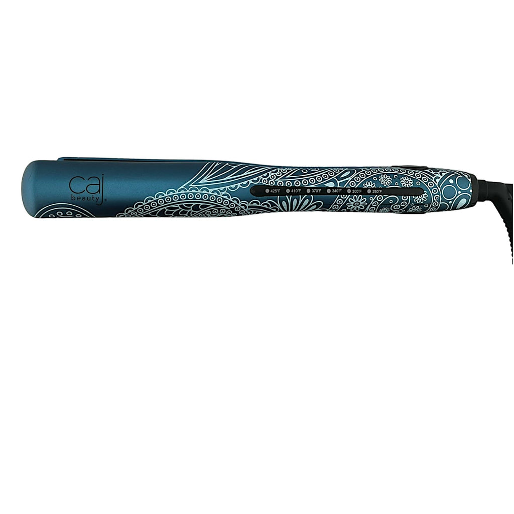 CAJ Beauty Flip & Bend Style Iron in Sapphire Paisley, Thermatru Technology, 1" Titanium Floating Teeth Comb, Automatic Shut-Off, Color-Coded LED Lights for Easy Temperature Indication