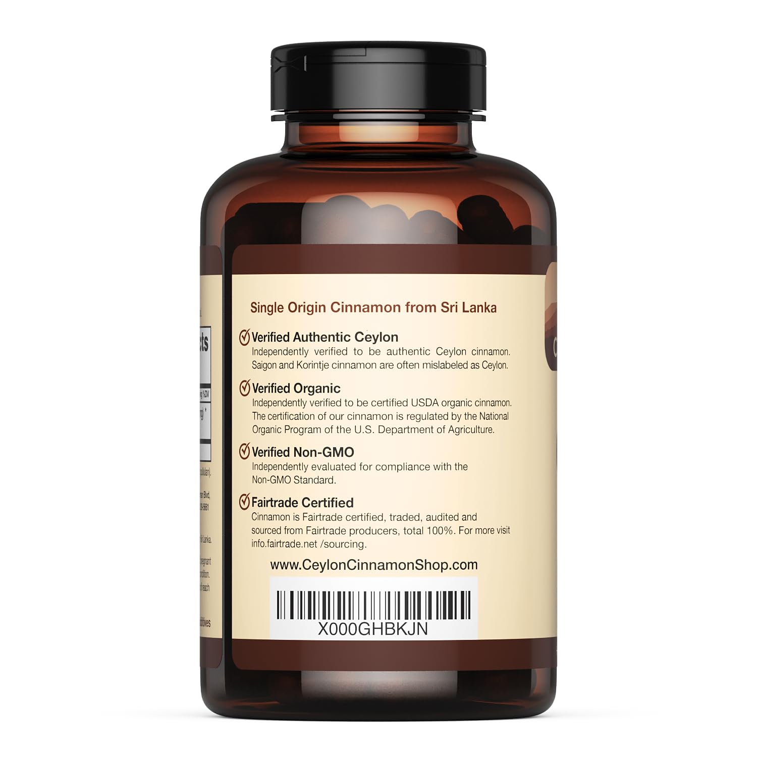 Organic Ceylon Cinnamon Capsules, USDA Certified Supplement - 180 Count