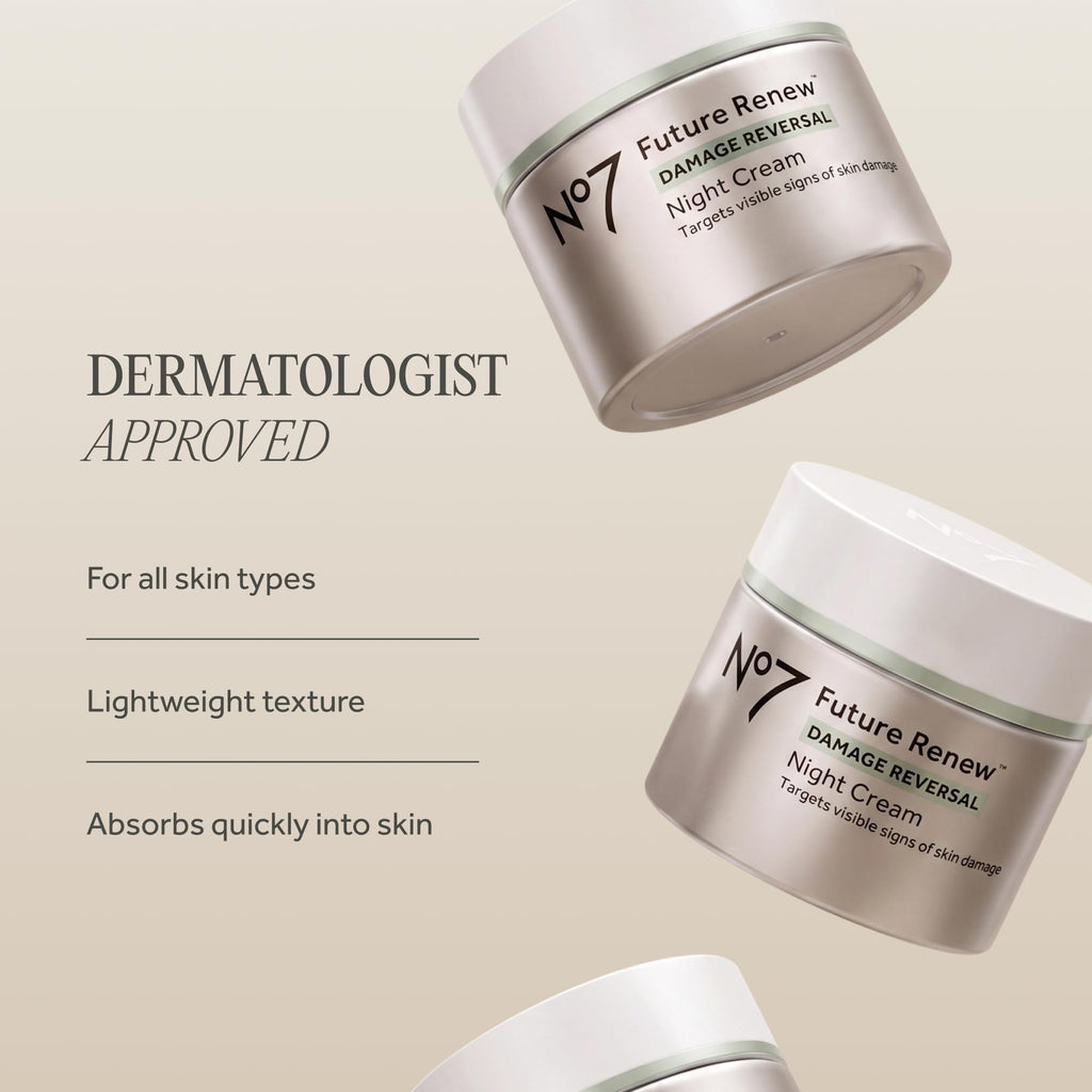 No7 Future Renew Damage Reversal Night Cream - Anti Aging Face Moisturizer - Infused with Peptide Technology to Reverse Visible Signs of Damage - Skin Barrier Repair for Dry Skin (1.69 Oz)