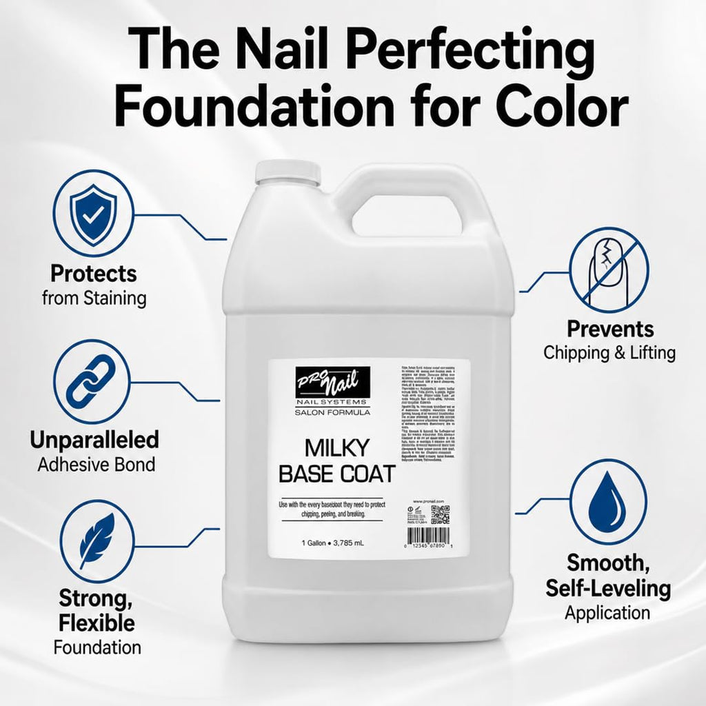 PRONAIL Nail Polish Base Coat – Non-UV Fast-Dry Formula for Long-Lasting Manicures | Protects Against Staining, Ridges & Chipping | Cruelty-Free, Paraben-Free | Made in USA | 128 oz Gallon