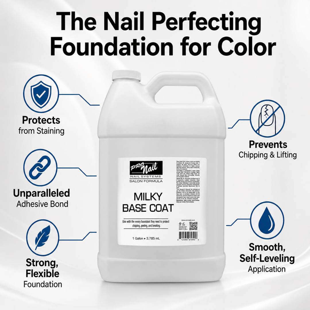PRONAIL Nail Polish Base Coat – Non-UV Fast-Dry Formula for Long-Lasting Manicures | Protects Against Staining, Ridges & Chipping | Cruelty-Free, Paraben-Free | Made in USA | 128 oz Gallon