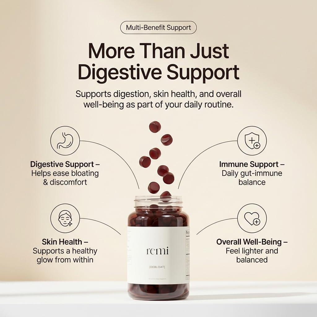 HeyRemi Debloat Gummies – Feel Less Bloated in 30 Days – Digestive Support for Women – Apple Cider Vinegar + Dandelion Root – Less Gas, Less Puffiness and Water Retention – Vegan, Non-GMO – 60 Gummies