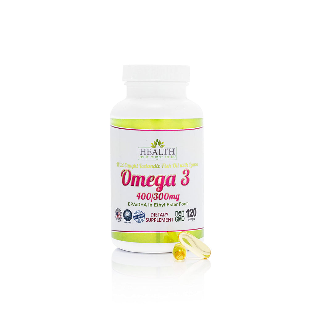 Health As It Ought To Be Omega 3 400/300 mg Supplement | Physician Formulated EPA/DHA in Ethyl Ester Form Wild Caught Icelandic Fish Oil with Lemon | 120 Capsules