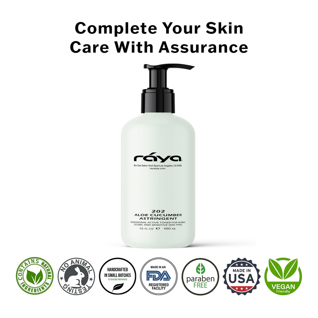 RAYA Aloe Cucumber Astringent 16 oz (202) | Gentle Pore Tightening and Smoothing Facial Toner for Dry and Sensitive Skin | Helps Refine, Cool, and Sooth | Smooths Complexion When Used Before Make-Up