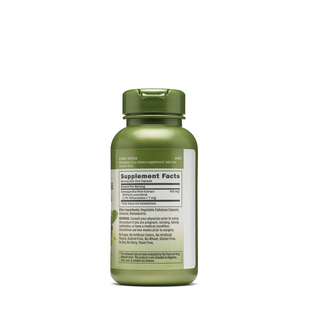 GNC Herbal Plus Ashwagandha Extract 470mg Supplement, Vegetarian, Provides General Well-Being, 100 Servings