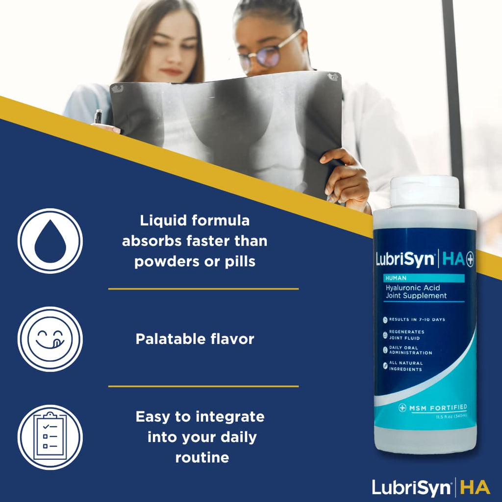 LubriSyn HA Plus Human Liquid Hyaluronic Acid Plus MSM Joint Supplement, Oral HA for People, Supports Healthy Knees, Hips & Joint Function for Men & Women, 30-Day Supply, 11.5 oz, 3 Pack