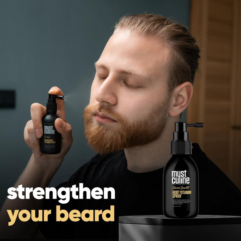 Mustculine Masculine Beard Growth Vitamin Spray for Fuller, Stronger, Longer, and Bushier Beards (2 Pack)