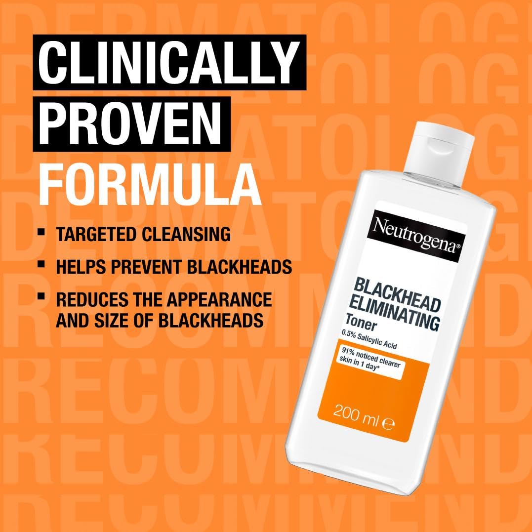 Neutrogena Blackhead Eliminating 0.5% Salicylic Acid Cleansing Toner (1x 200ml), Deep-Cleansing Facial Toner to Eliminate Blackheads and Refine Skin