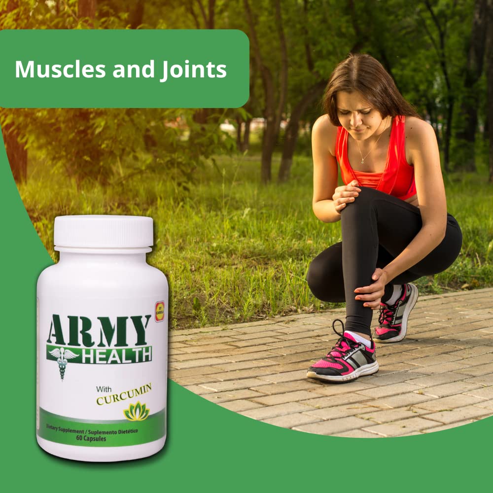 ARMY HEALTH Turmeric Curcumin Supplement Capsules - Extra Strength Turmeric with Ginger Root & Boswellia Serrata Extract - Herbal Formula, Joint & Muscle Relief Support for Men & Women - 60 Capsules