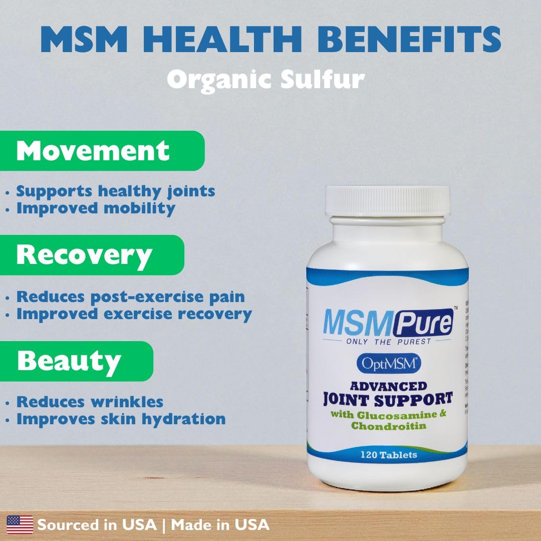 KALA HEALTH MSMPure Advanced Joint Support Tablets – Glucosamine, Chondroitin, OptiMSM, Ester-C & Manganese for Joint Health, Flexibility & Mobility – Vegetarian-Sourced Glucosamine, 120 Count