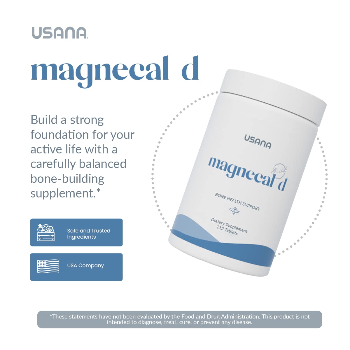 USANA MagneCal D - Balanced Ratio of Magnesium and Calcium Fortified with Vitamin D - 112 Tablets - 28 Day Supply