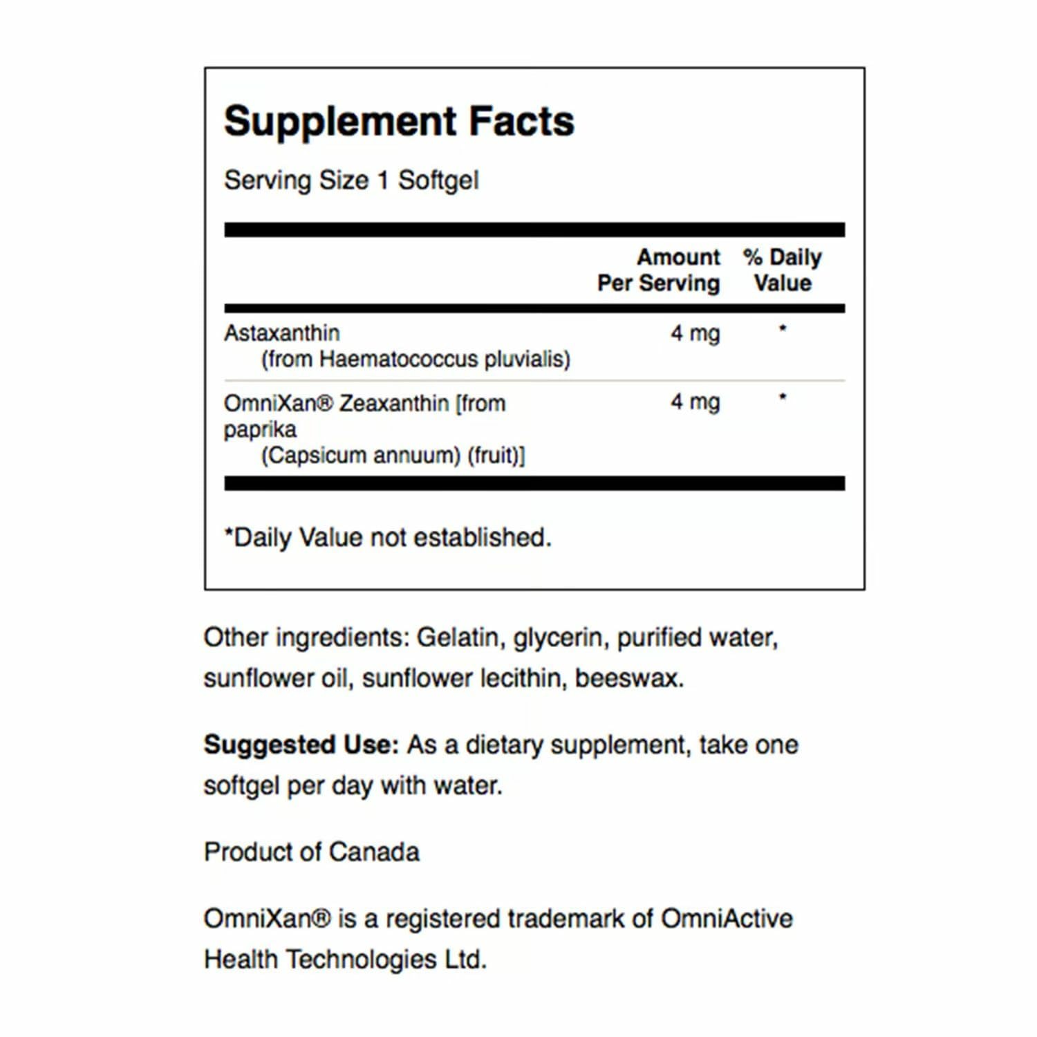 Swanson Astaxanthin & Zeaxanthin Eye Health Supplement for Screen-Heavy Professionals with 4 mg Astaxanthin & 4 mg OmniXan Zeaxanthin (60 Softgels, 3 Pack)