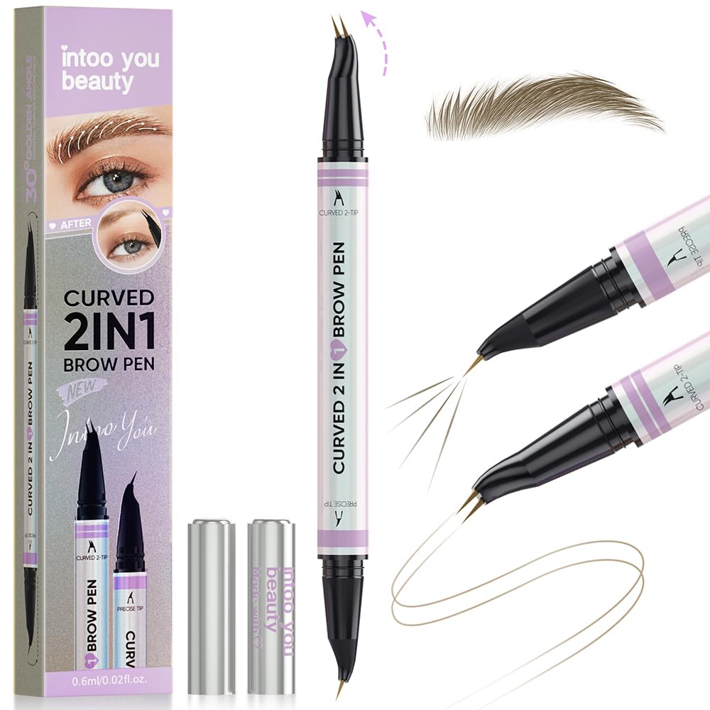 Intoo You 30° Curved Eyebrow Pencil, Magic 2 in 1 Eyebrow Pen Pro, Waterproof Eye Brow Pen with 2 Tips, Vivid Microblading Brow Pencils for Women, Last All Day Makeup (01 Light Brown)