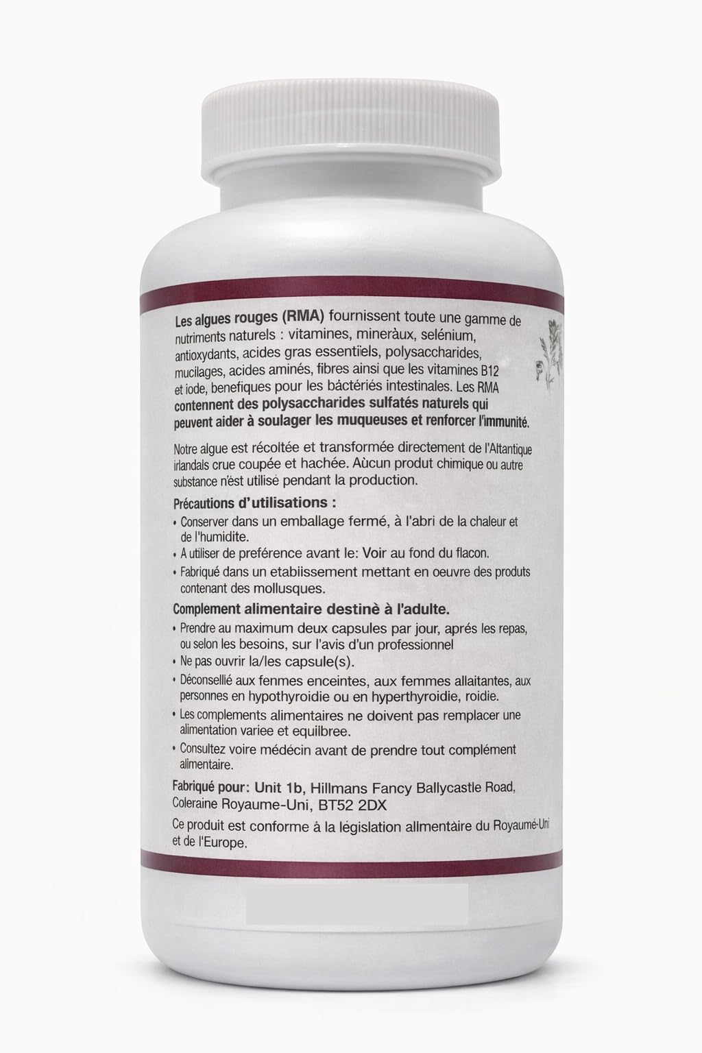 Vitamins and Minerals Dulse Seaweed Capsules Certified Organic Harvested on the North Atlantic Coast of Ireland