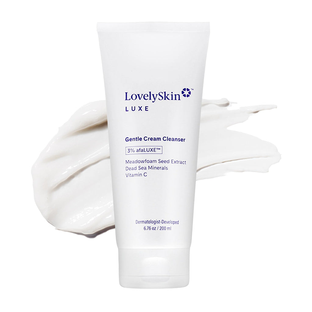 LovelySkin LUXE Gentle Cream Cleanser - Hydrating Face Wash & Makeup Remover with Vitamin C, afaLUXE & Meadowfoam Seed Extract - For Sensitive, Dry & Normal Skin, 6.76 fl oz