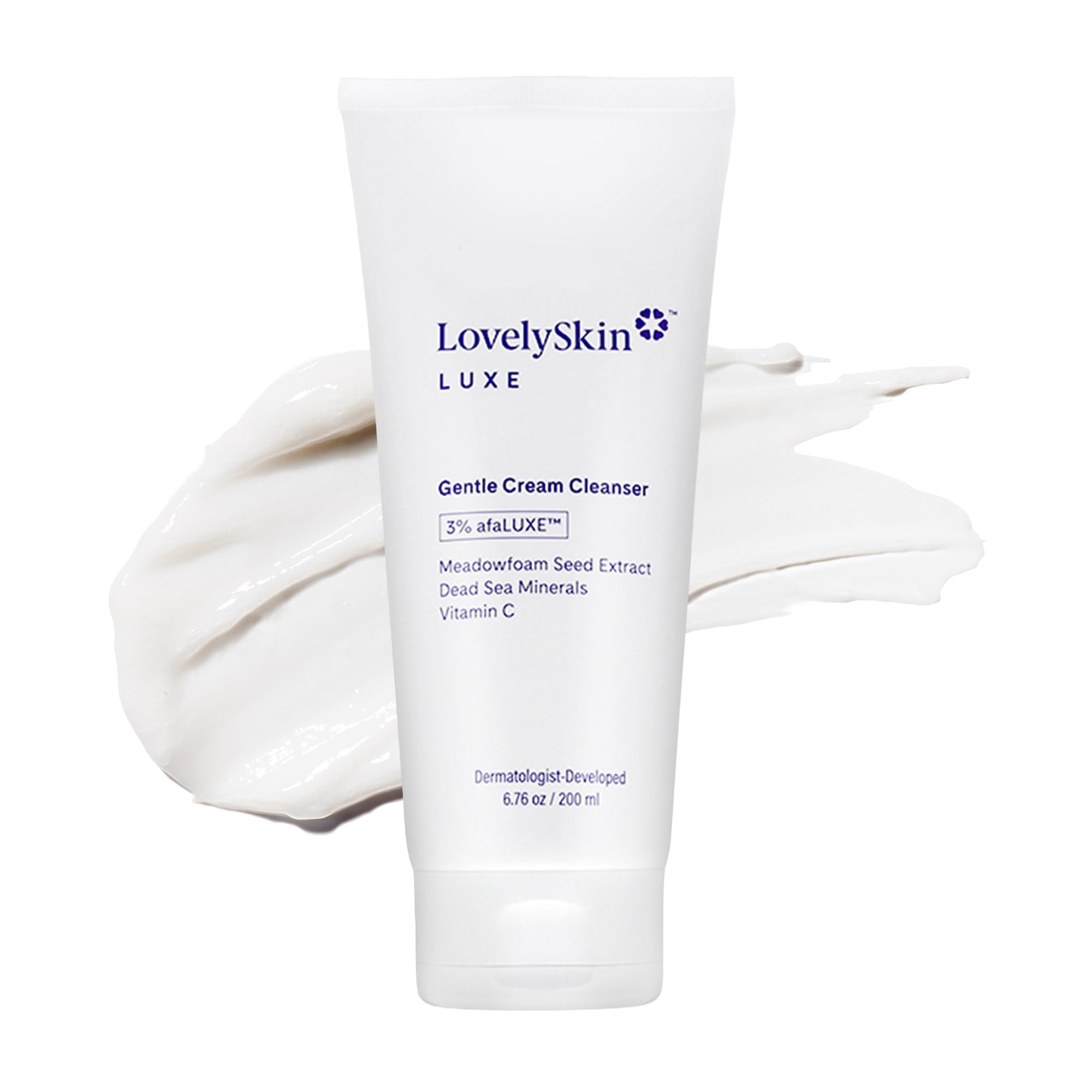 LovelySkin LUXE Gentle Cream Cleanser - Hydrating Face Wash & Makeup Remover with Vitamin C, afaLUXE & Meadowfoam Seed Extract - For Sensitive, Dry & Normal Skin, 6.76 fl oz