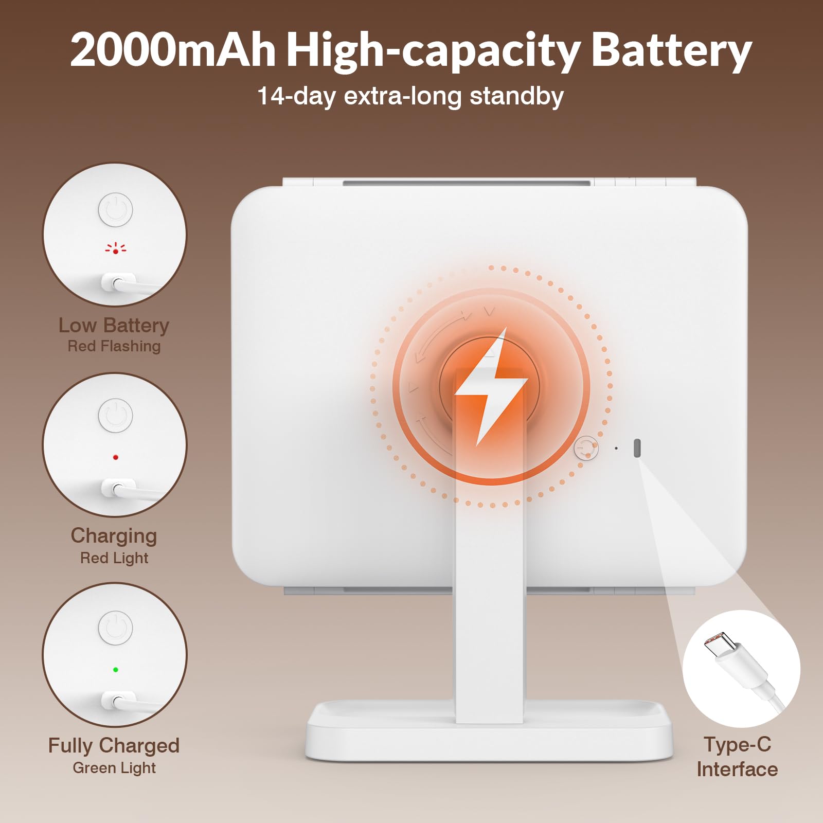 EASEHOLD Rechargeable Trifold Lighted Makeup Mirror with 1X/2X/3X Magnification, 3 Color Eye-Caring LED Lights & Touch Sensor - Foldable Vanity Mirror for Travel, Desk, Bedroom, Gifts for Women