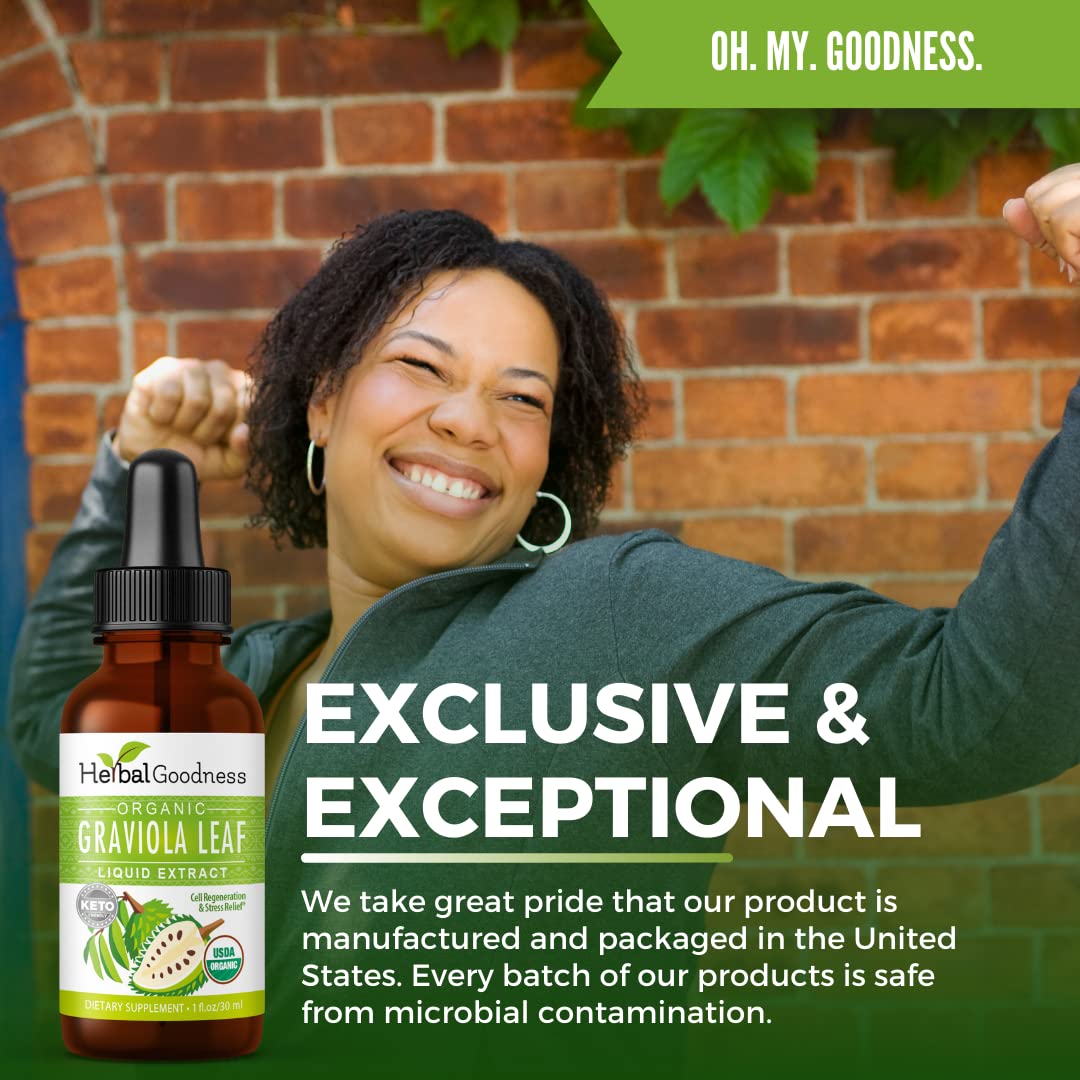 Herbal Goodness Organic Soursop Graviola Leaf Extract 1oz – 15X Concentrated Guanabana Liquid Tincture | USDA Organic & Kosher Certified | Supports Cell and Immune Wellness | Soursop Bitters Liquid