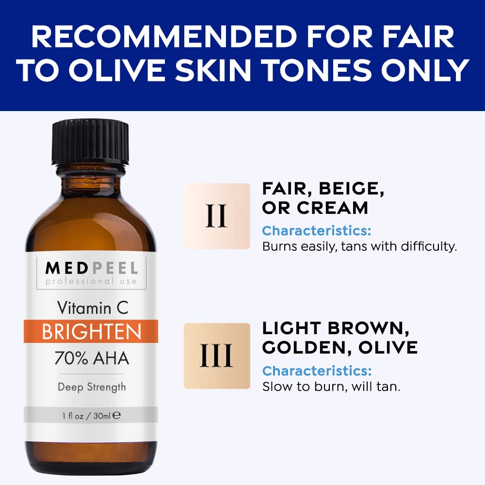 MedPeel 70% AHA & Vitamin C Brightening Essential Chemical Peel at Home Kit, Includes Peel, Prep, Neutralizer, Deep Strength Professional Grade Chemical Face Peel, Reduces Age Spots, 1oz/30ml