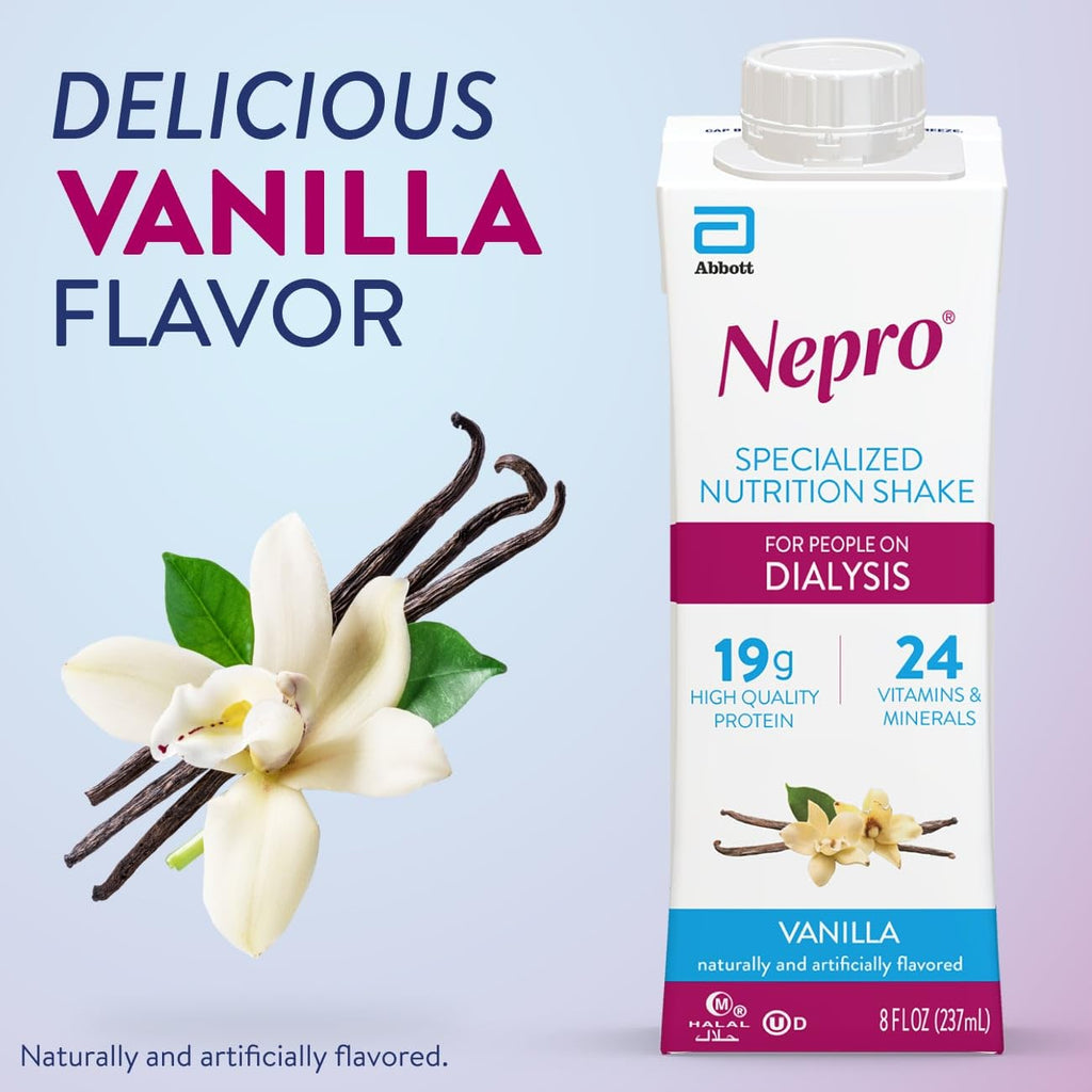 Nepro Nutrition Shake for People on Dialysis, 19g Protein, 420 Calories, Vanilla Tetra, 8 fl oz, Pack of 24