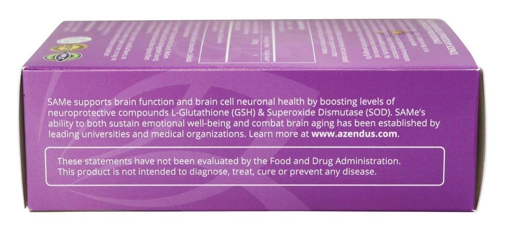 Azendus SAM-e Mood Support 200mg per Tablet, 60 Count, Same Tablets, Physician Trusted, 1 Recommended Active Form- Pure, Natural, Stable, Pharmaceutical Grade SAM-e