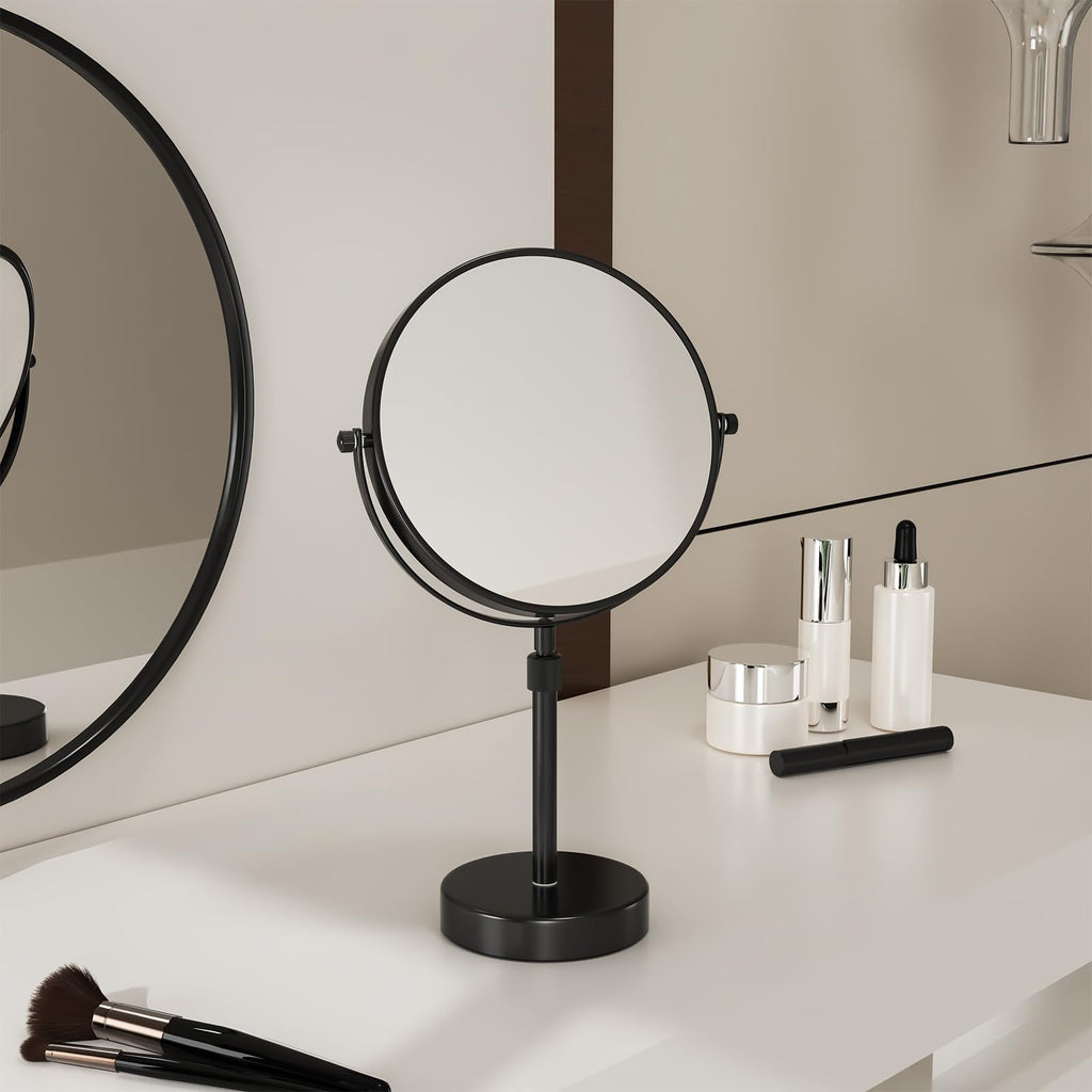 Nicesail 19 Inch Tall Makeup Mirror with 10X Magnification, 8 Inch Magnifying Mirror Tabletop with Pedestal, Height Adjustable Black (8 Inch, 10X)
