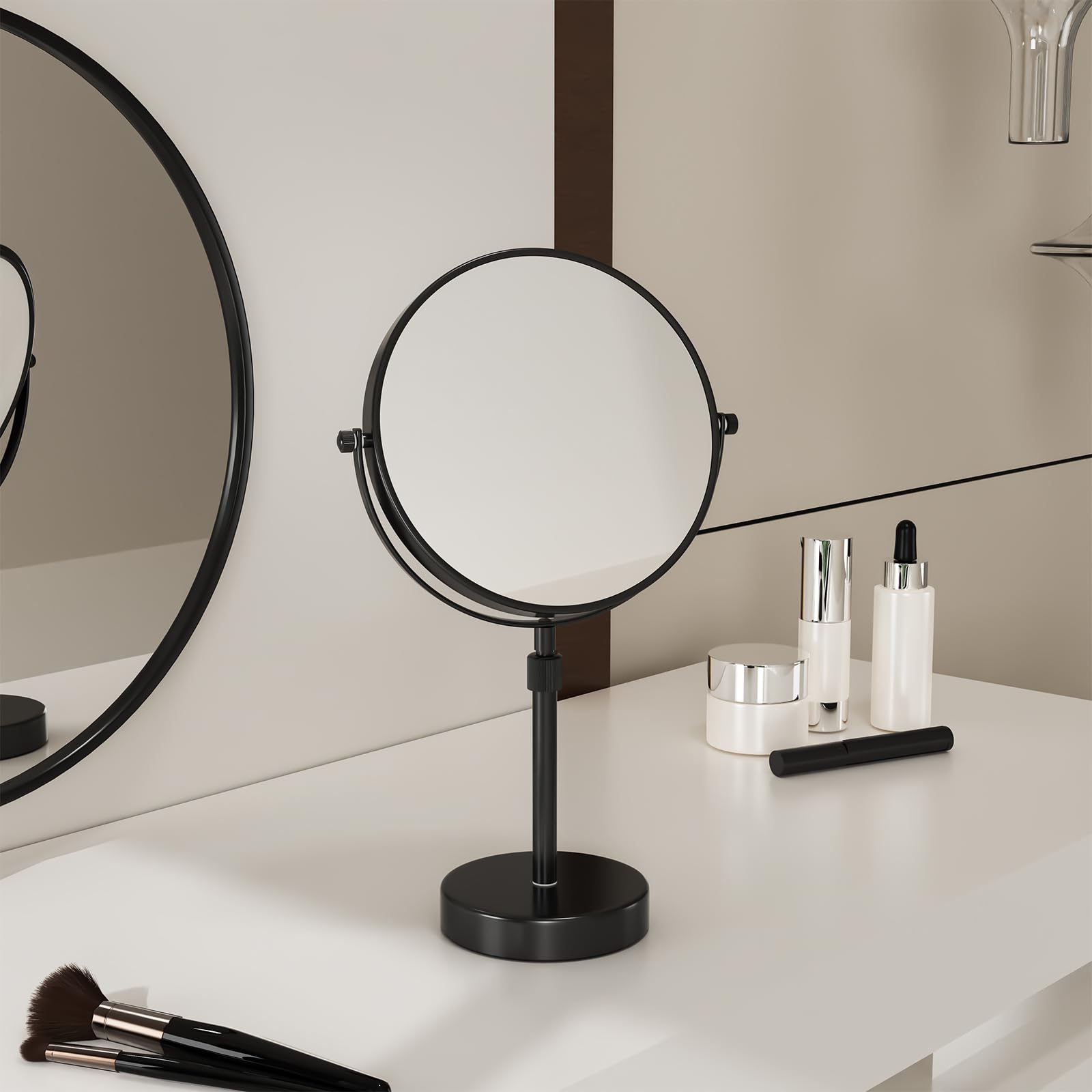 Nicesail 19 Inch Tall Makeup Mirror with 10X Magnification, 8 Inch Magnifying Mirror Tabletop with Pedestal, Height Adjustable Black (8 Inch, 10X)