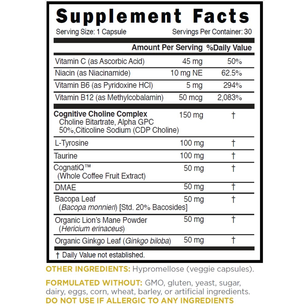 Relaxium FocusMax, Brain & Focus Health Supplement, Mental Clarity Support, Proven Concentration, Focus, Memory, & Nootropics Booster, USA-Manufactured, 30 Vegan Capsules