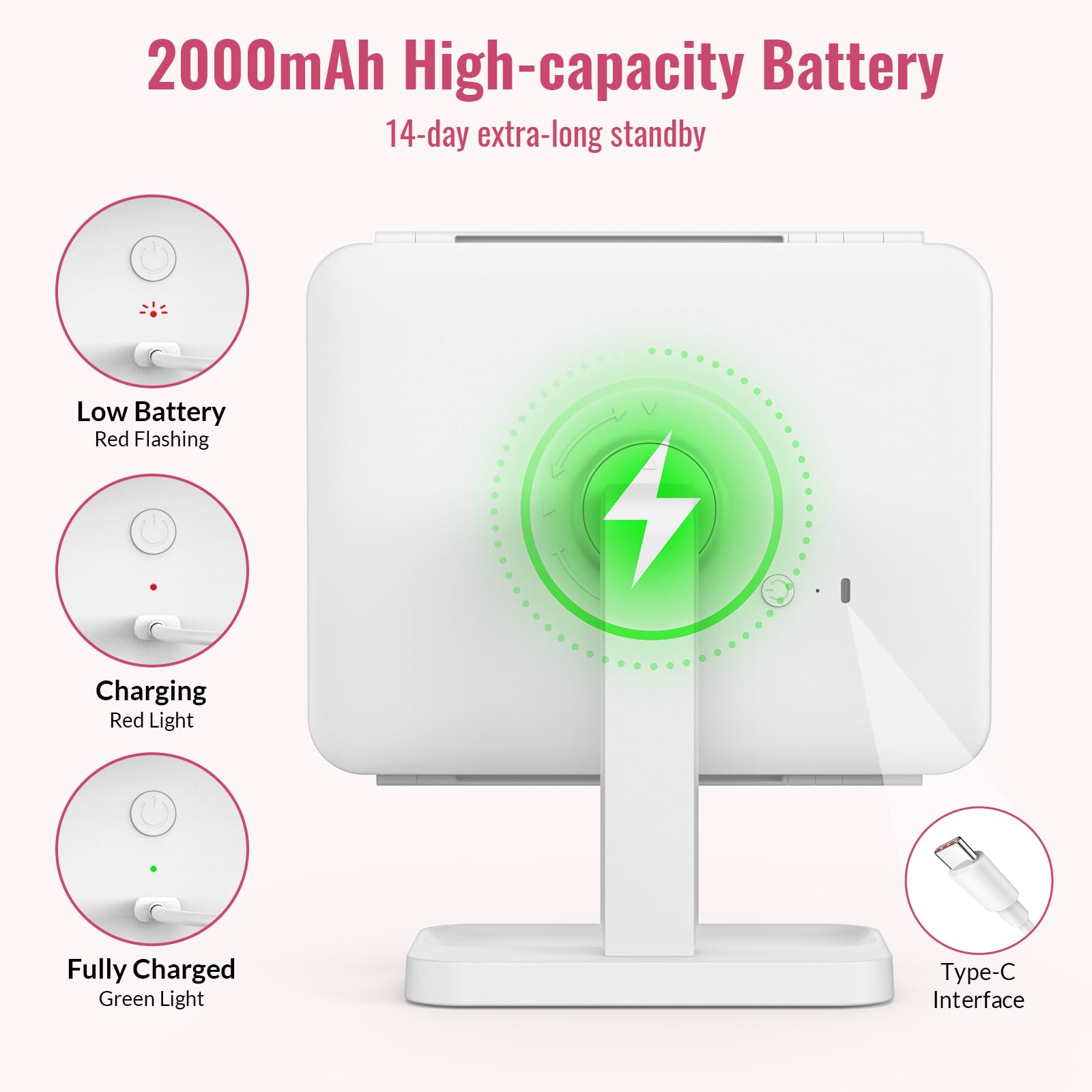 EASEHOLD Rechargeable Lighted Makeup Mirror with 64 Eye-Caring LEDs, 3 Color Lighting Modes & Touch Sensor, Trifold Vanity Mirror for Travel, Desk, Dorm Room Essentials for Girls, Gifts for Women