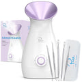 NanoSteamer Large 3-in-1 Nano Ionic Facial Steamer with Precise Temp Control - Humidifier - Unclogs Pores - Blackheads - Spa Quality - Bonus 5 Piece Stainless Steel Skin Kit (Lilac)