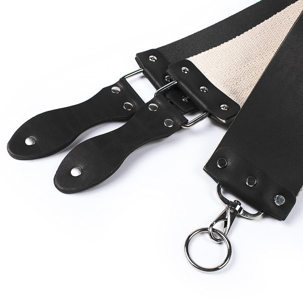 Razor Strop - Barber's Latigo Leather Straight Razor Strop. Dual Strap that will be a Great Addition for Any Straight Razor. PREMIUM LEATHER Strop for Sharpening. (Black Personalized)