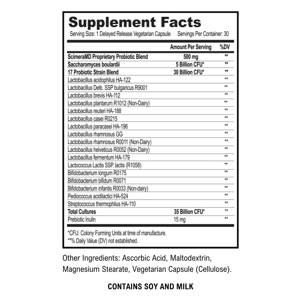 ScimeraMD® Asprega Probiotic + Prebiotic Supplement, 35 Billion CFUs for Digestive, Gut & Immune Health, Supports Bloating, Gas & Regularity, Daily Capsules for Women & Men, 30 CT (2 Pack)