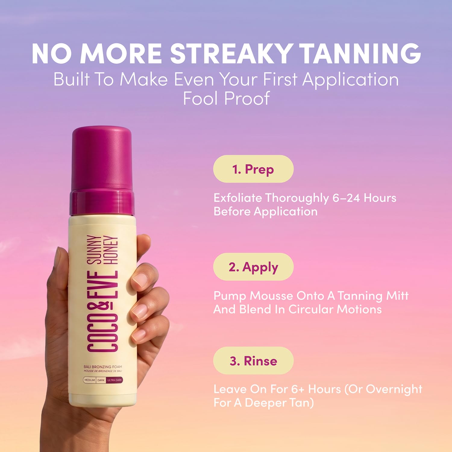 Coco & Eve Sunny Honey Self Tanner Foam - (Ultra Dark) Fast Drying, Streak-Free Sunless Tanning Mousse, Tropically Scented Lightweight Natural Looking Tan, Non-Sticky, Vegan, Cruelty Free | 6.7 Fl Oz