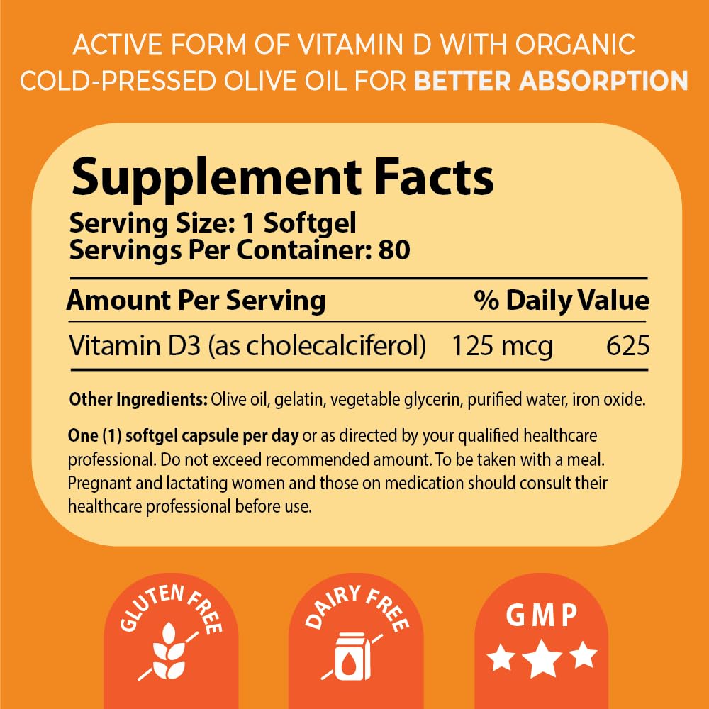 Pharma Nord D-Pearls 5000 iu (125 mcg) High Potency Vitamin D3 – High Absorption Mini Softgels in Organic Olive Oil, Immune, Bone, & Muscle Support, Non-GMO, Gluten-Free, 240 Count