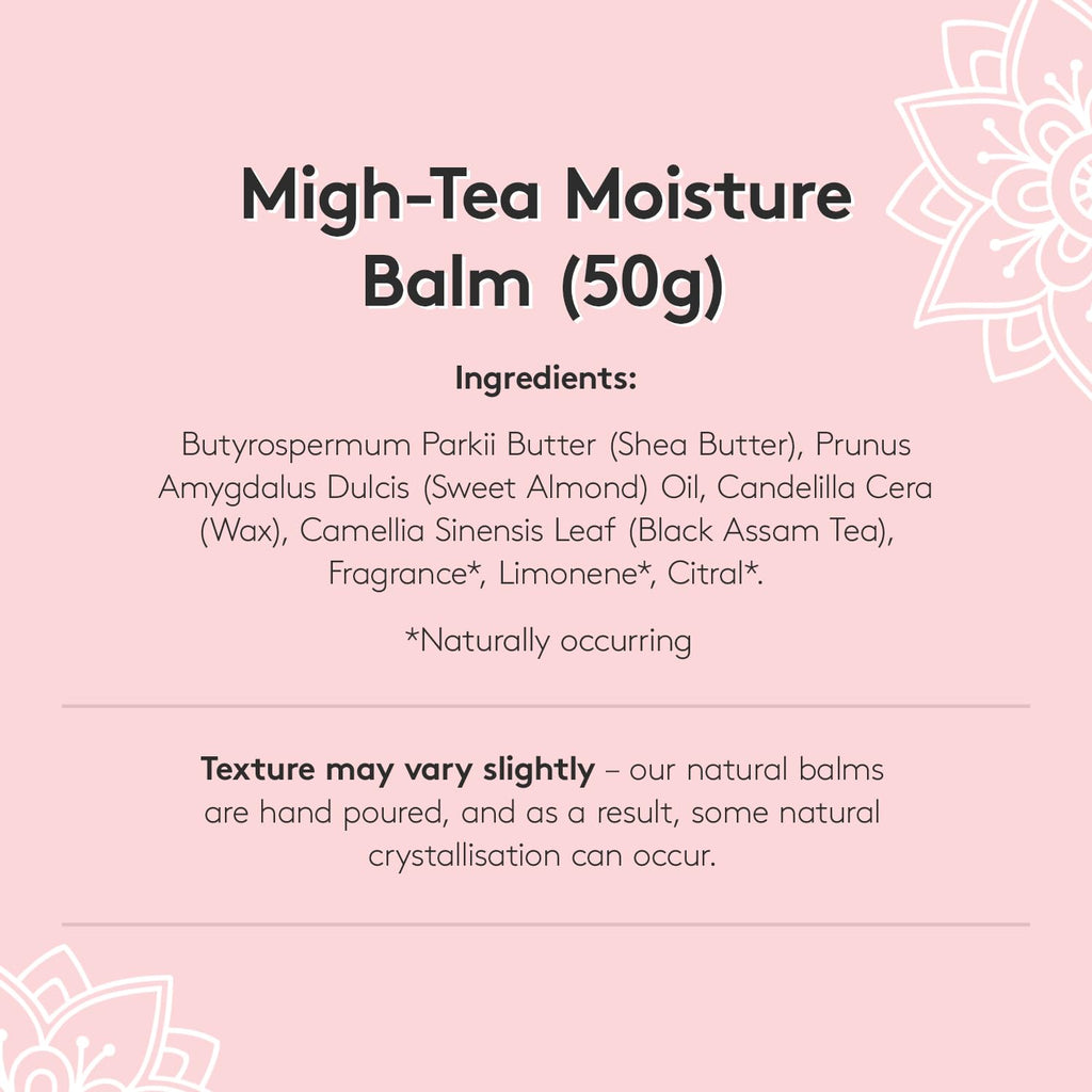 Delhicious Migh-Tea Moisture Face & Body Balm for Very Dry Skin - Nourishing Shea Butter Moisturizer - Eczema Relief, Psoriasis Treatment - Natural, Vegan, Ayurveda Body Butter with Almond Oil - 50g