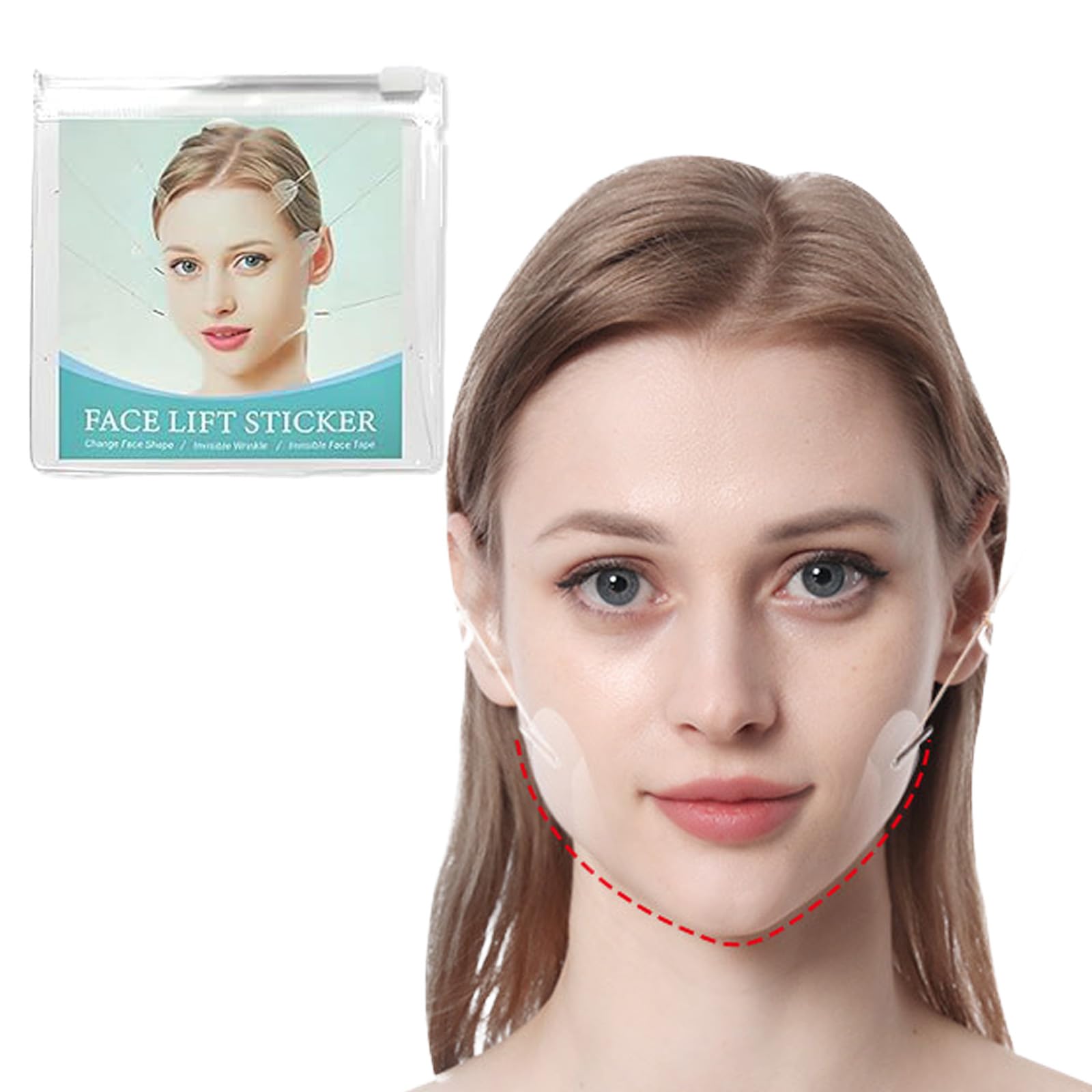 V Face Sticker, Facelift Tape with 8 Strings, Invisible Face Lifting Patches for Tightening Sagging Skin Around Neck, Eyes & Jowl (Transparent, 19 Pcs)