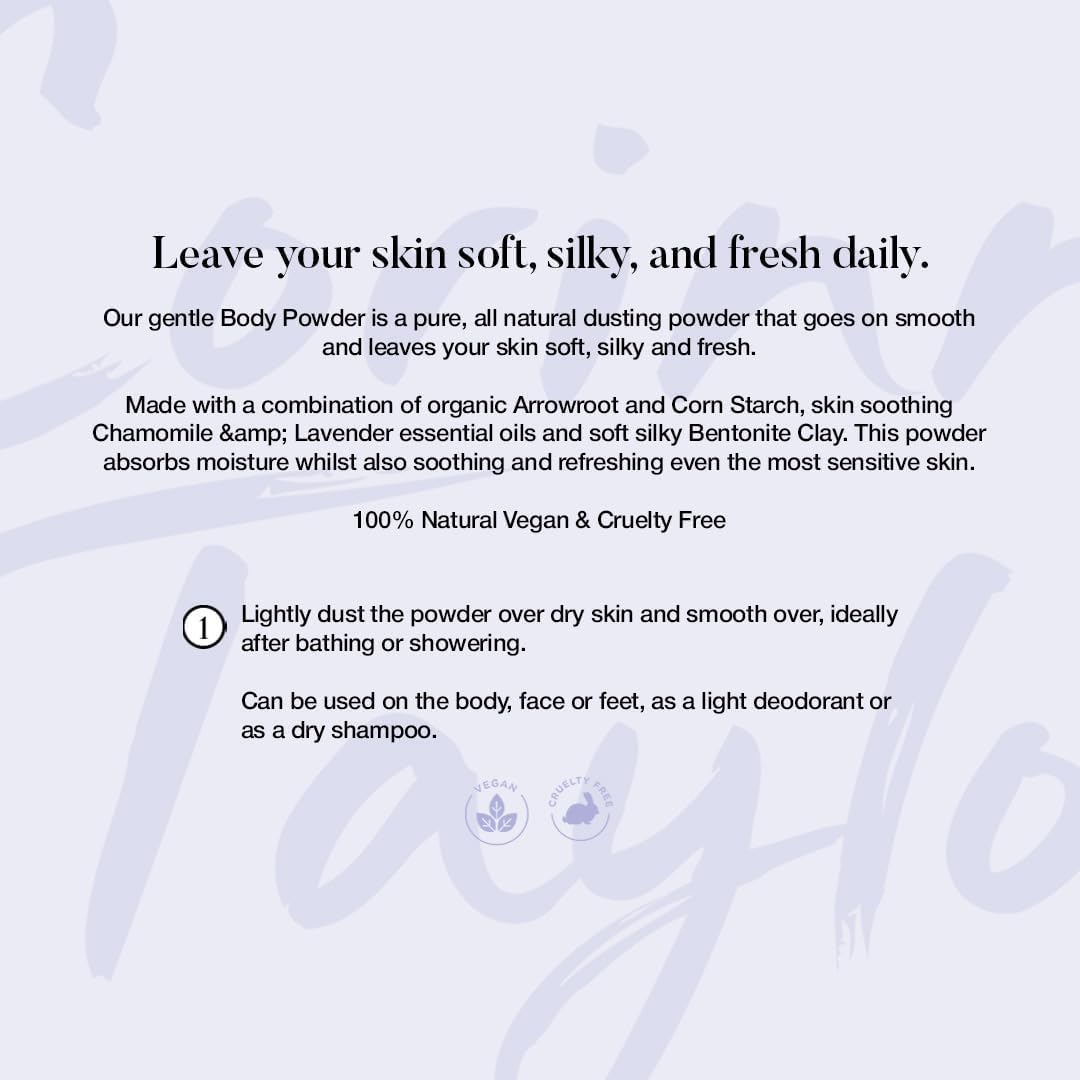 Corinne Taylor Organic Talc-Free Body Powder with Lavender & Chamomile – Natural Dusting Powder for Anti-Sweat, Anti-Chafing & Sensitive Skin – Gentle Absorbent Powder 85g