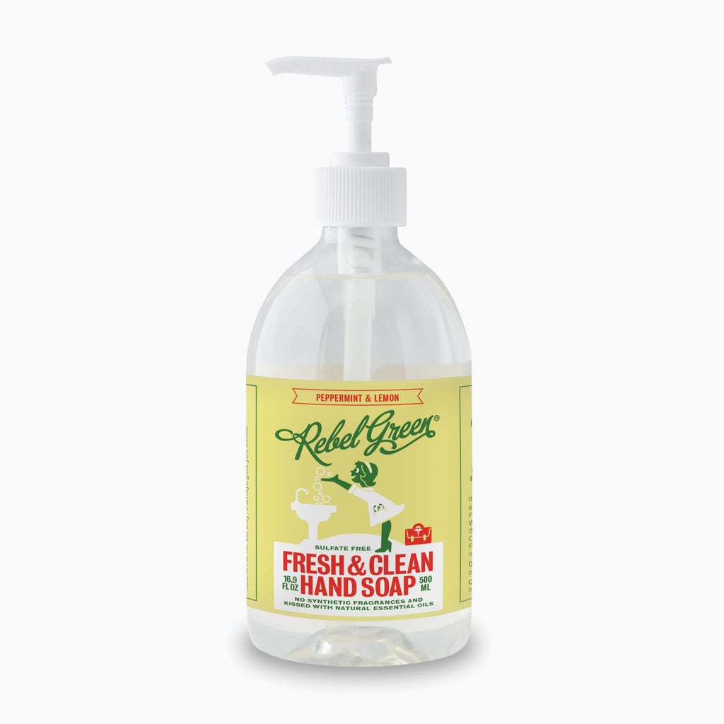 Rebel Green Liquid Hand Soap - Moisturizing Natural Bathroom & Kitchen Liquid Soap - Gentle Household Hand Wash (Peppermint and Lemon, 16.90 Fl Oz (Pack of 4))