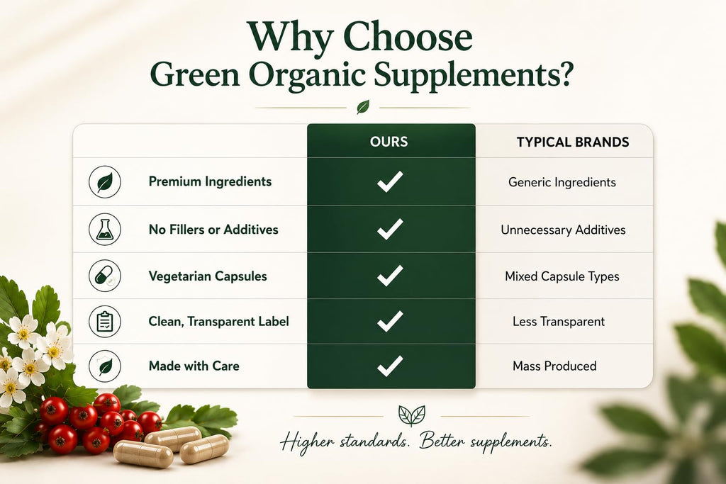 Green Organic Supplements Hawthorn Berry Capsules, Leaf, Flower, Hawthorn Supplements Contains 90 Capsules, Natural Hawthorn Herbs for Cardiovascular Health & Natural Heart Care (Pack of 2)